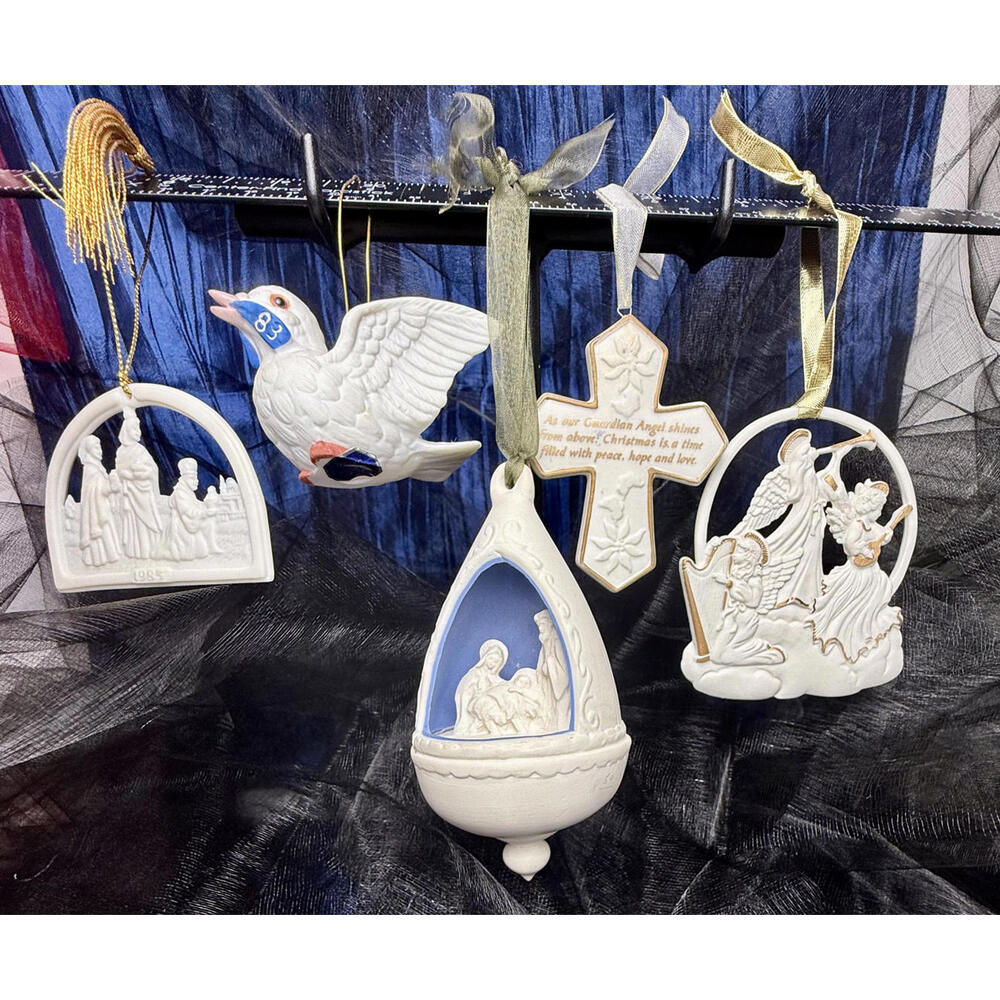 Set of 5 White Ceramic Holiday Ornaments